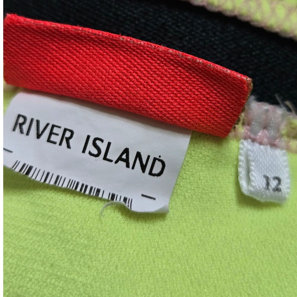 River Island Tropical Palm Print Scalloped One Piece Swimsuit Size 12 Neon Trim - Picture 10 of 10